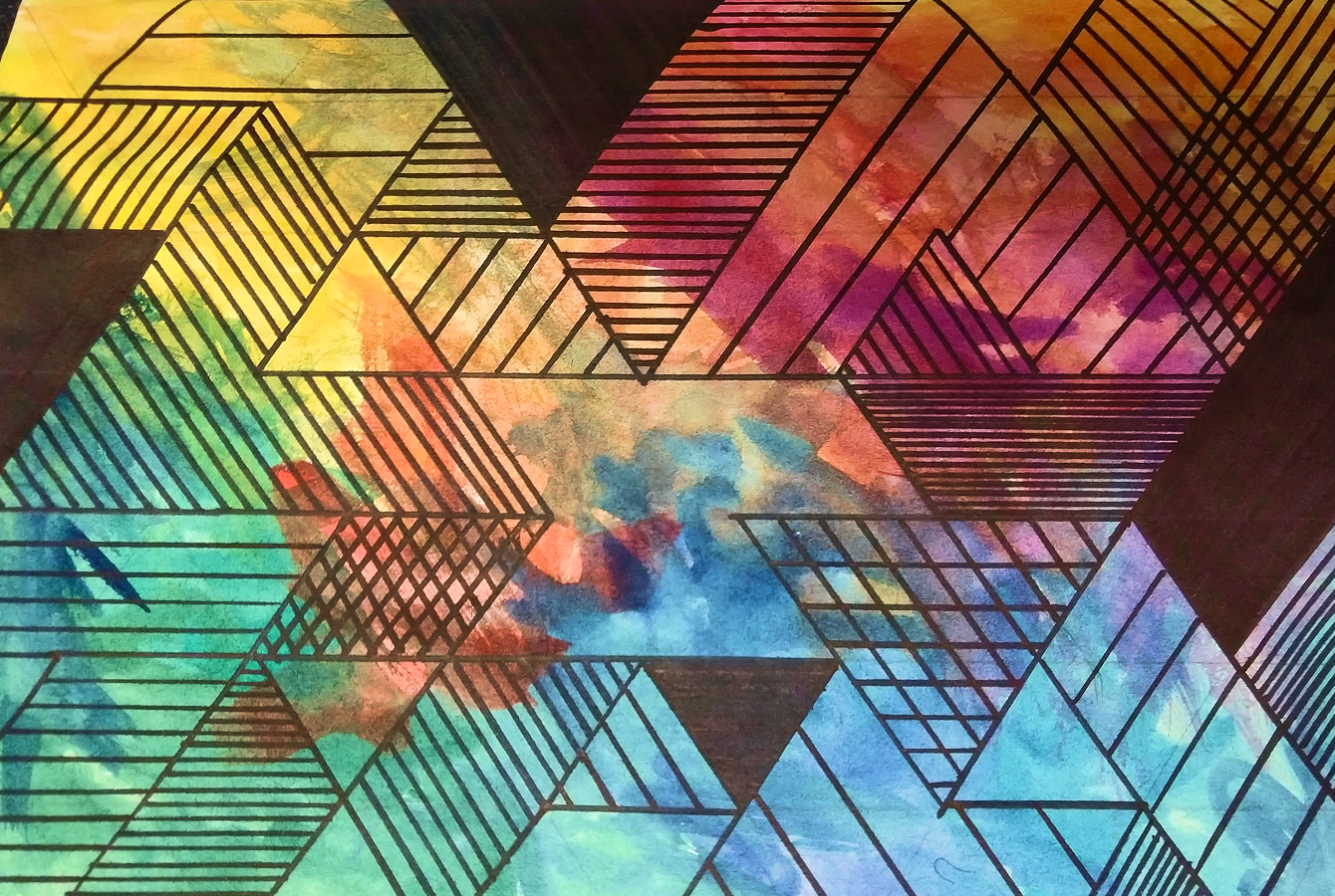 Abstract watercolor and ink